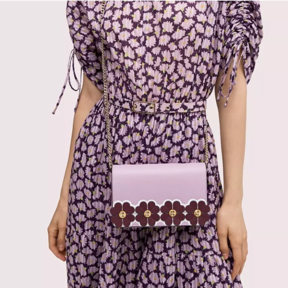 Kate Spade New York Lilac Sylvia Clover Appliqué Chain Crossbody Wallet Clutch